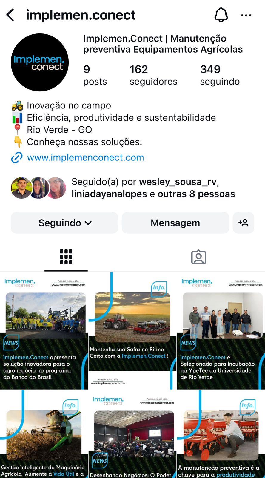 Implemen.Conect reforma Instagram e aposta em perfil mais organizado e moderno